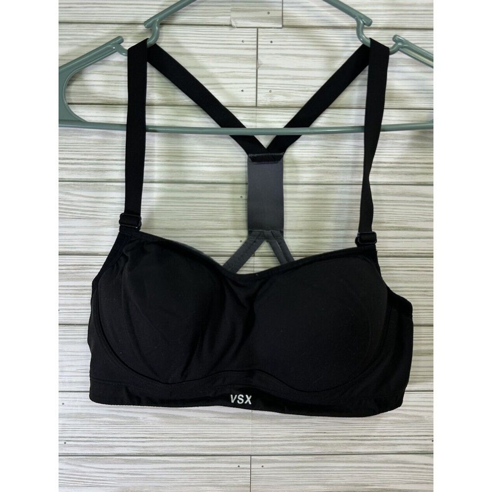 Victoria's Secret Women's Black VSX Sports Bra 32C Racerback Padded Support‎